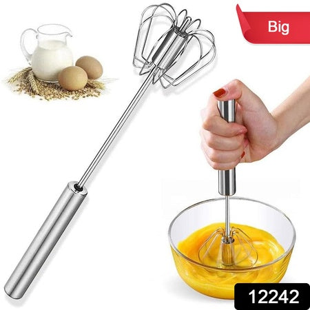 Big Stainless Steel Egg Whisk Hand Push Rotary Whisk Blender (1 Pc 35 Cm)