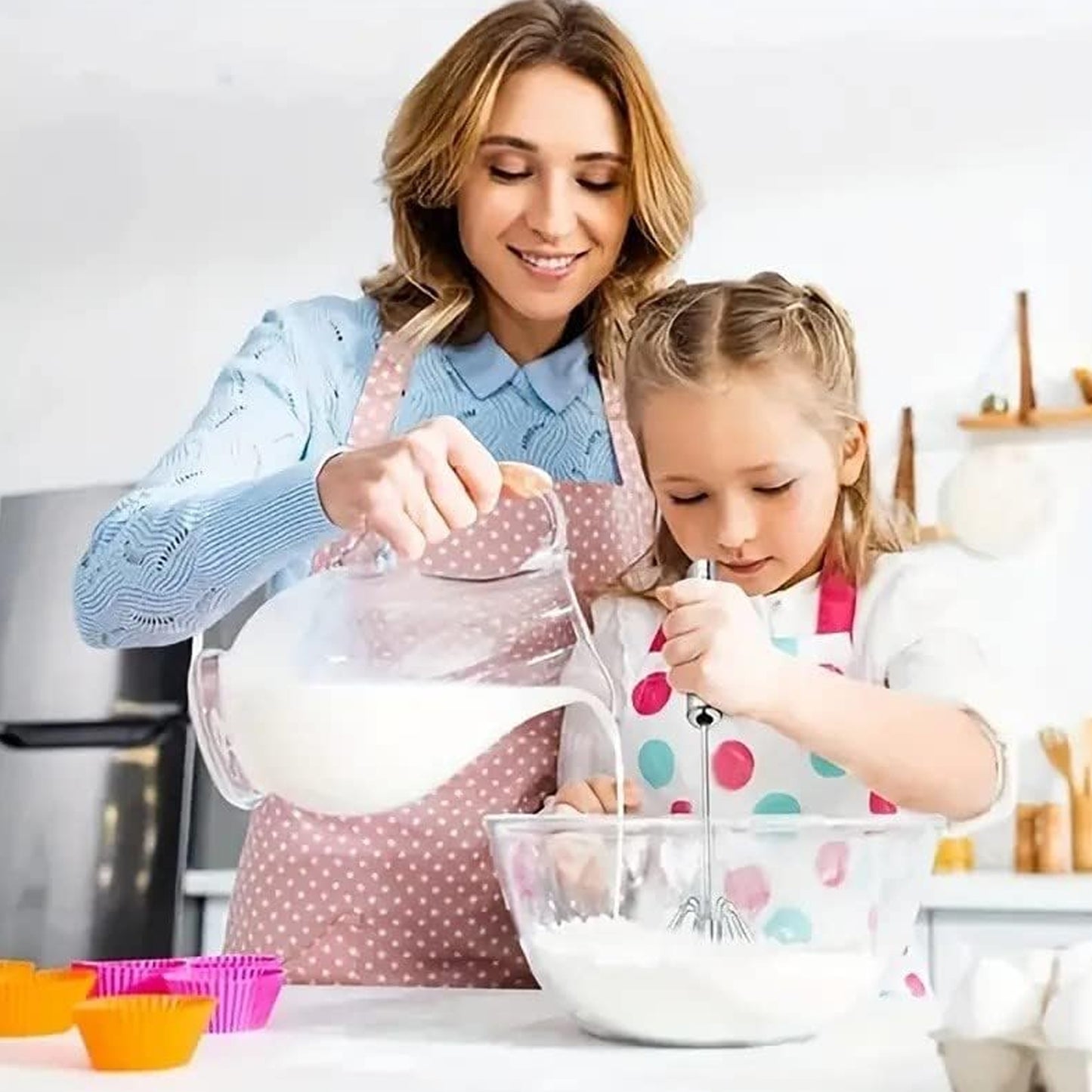Small Stainless Steel Egg Whisk Hand Push Rotary Whisk Blender (1 Pc 27 Cm)