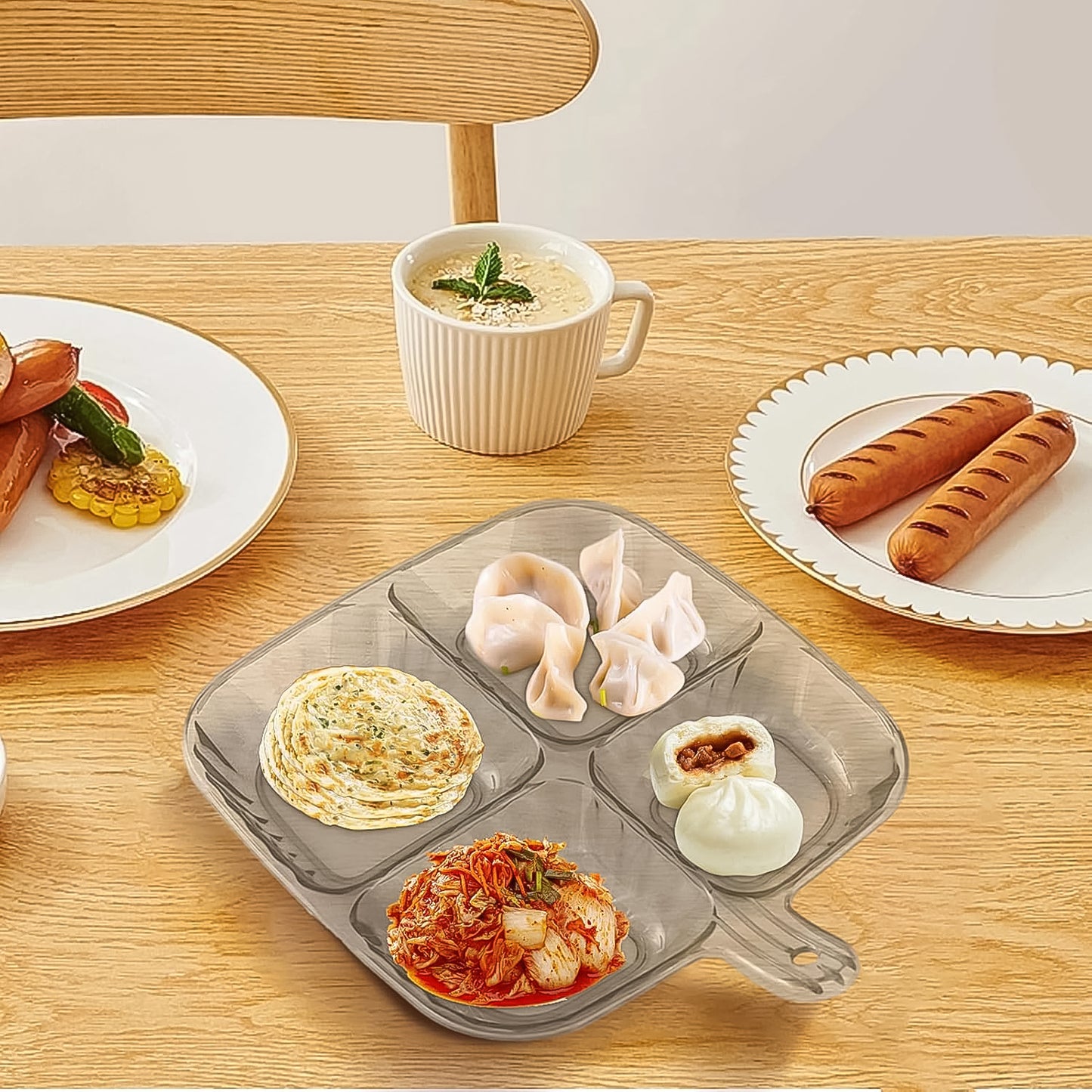 Plastic Kitchen Trays For Serving (4 Compartment 1 Pc)