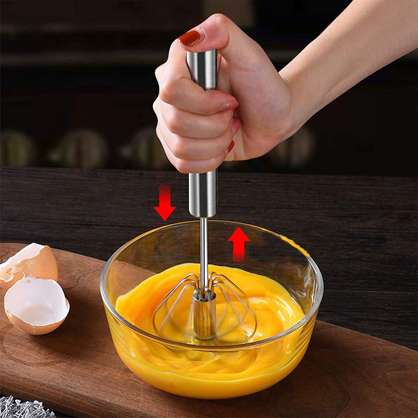 Small Stainless Steel Egg Whisk Hand Push Rotary Whisk Blender (1 Pc 27 Cm)